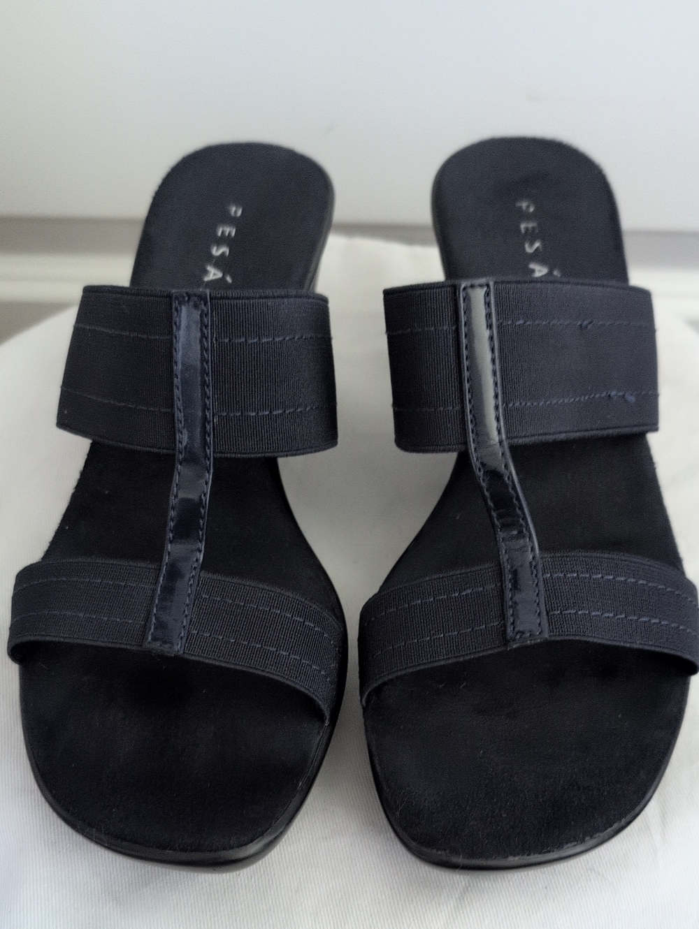 Pesaro Haley Navy Blue Slip-On Suede Mules with Dual Elastic Straps